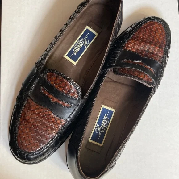VTG Bragano Cole Haan Men's Black Brown Woven Leather Penny Loafers Italy Sz 11 - Picture 1 of 16